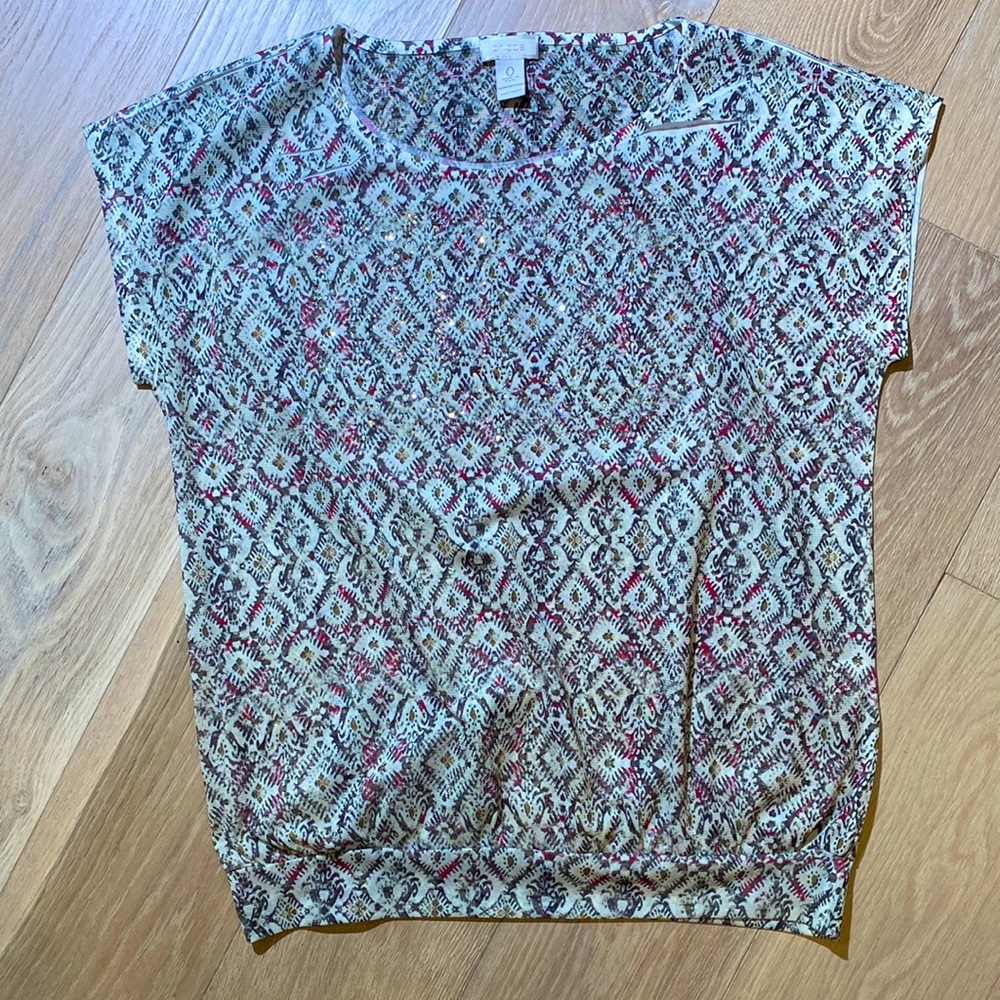 CHICO’S Embellished Boatneck Cap Sleeve Top Polyester